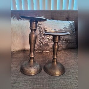 2 Bronze Candle Holder Pillers